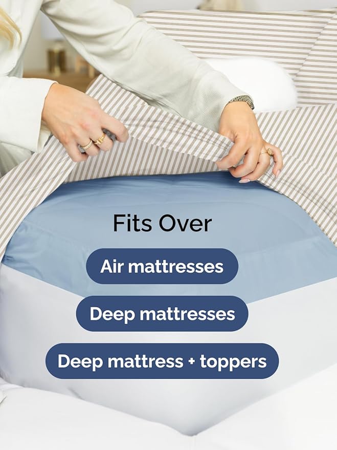 Extra Deep Full Fitted Sheet - Single Fitted Sheet Only - Beige Stripes | Easily Fits 18 inch to 24 inch Mattress, Soft, Wrinkle Free, Breathable & Comfy, Extra Deep Pockets Hotel Luxury Fitted Sheet
