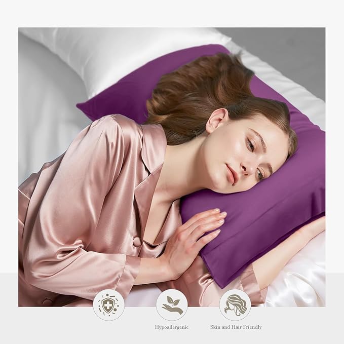 WishSmile Cooling King Pillow Cases Set of 2 Breathable Cool Silky Soft Rayon Derived from Bamboo Fabric Moisture Wicking for Hot Sleepers,Hair and Skin Friendly,Dark Purple,2 Pack,20x36IN