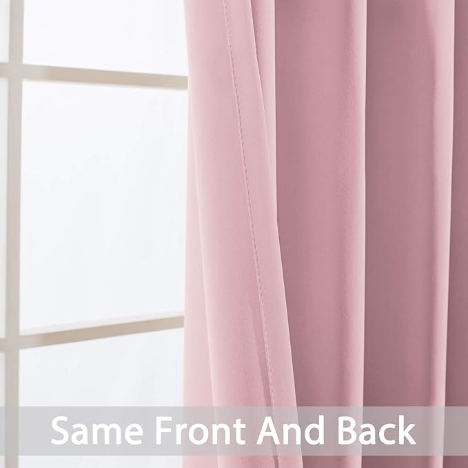 Yakamok Room Darkening Curtains 52x63 inch Long Pink-Living Room | 2 panels,grommet blackout window treatment,thermal insulated,light blocking drapes,privacy protection,bedroom dining room