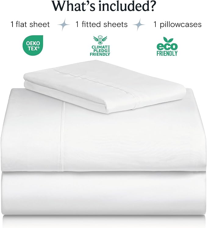 LuxClub Twin Size Sheets Set, Cooling & Soft Deep Pocket Bed Sheets, 3PC | LuxClub Silky Fitted Sheet & Pillowcase Sets, Breathable Hotel Luxury Bedding for Mattress Wrinkle Free, White