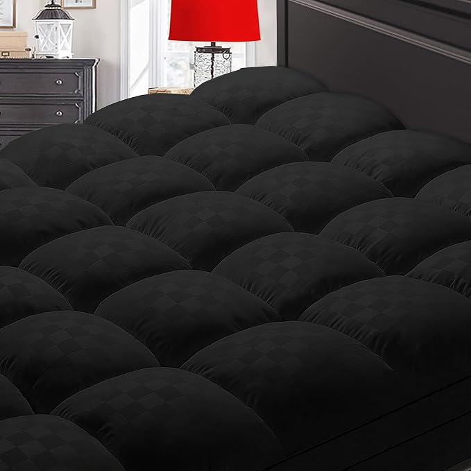 SameBed Mattress Topper Cal King,Extra Thick Mattress Pad Cover for Back Pain,Cooling Mattress Protector with 8-21 Inch Deep Pocket,Overfilled Down Alternative Filling,Black