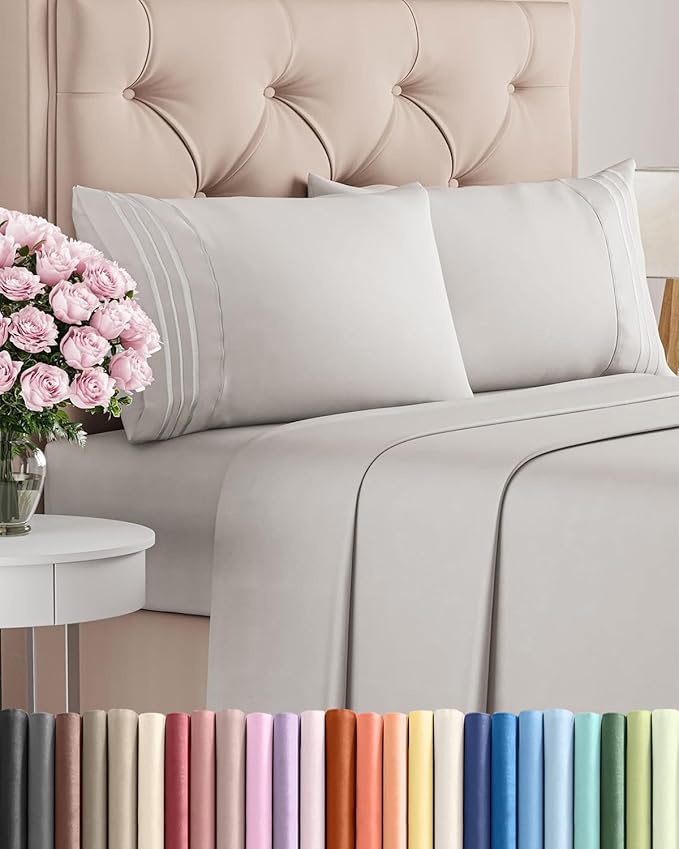 Cal King Size 4 Piece Sheet Set - Breathable & Cooling Sheets - French Grey | Hotel Luxury Bed Sheets for Women & Men, Deep Pockets, Easy-Fit, Extra Soft & Wrinkle Free Sheets, Oeko-Tex Bed Sheet Set