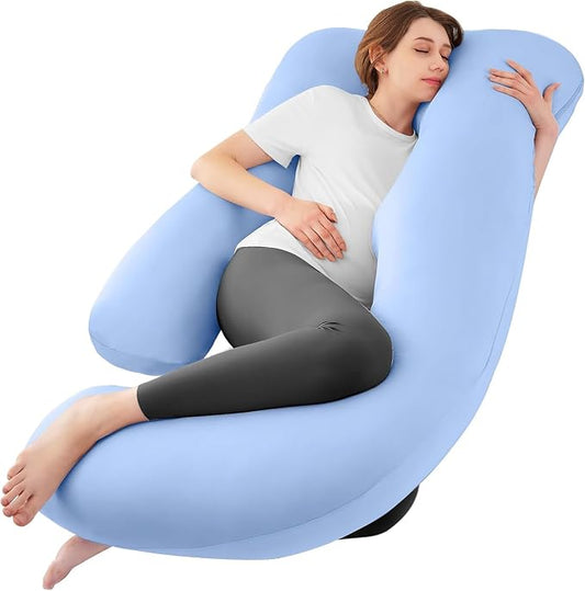 Cooling Pregnancy Pillows for Sleeping, 65'' Full Body Pillow, Light Blue | Sasttie Maternity Pillow, OEKO-TEX, Down Alternative, Removable Cover, Pregnant Women Must Haves, Maternity Essential
