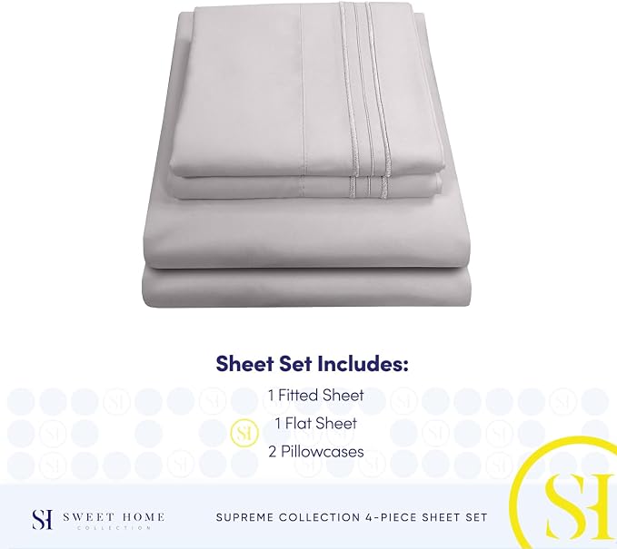 Split King Sheets - Breathable Luxury Sheets with Full Elastic & Secure Corner Straps Built In - 1800 Supreme Collection Extra Soft Deep Pocket Bedding Set, Sheet Set, Split King Size, Silver