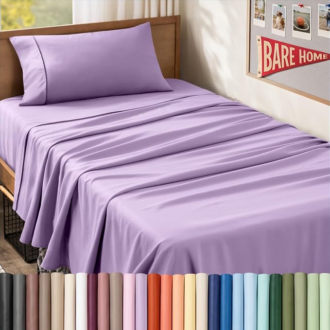 Bare Home Twin XL Sheet Set - 1800 Ultra-Soft (Twin XL, Lavender) | Deep Pockets 6 to 15 Inches, Breathable, Hypoallergenic, Hotel Luxury, Easy Fit, Soft, All-Season