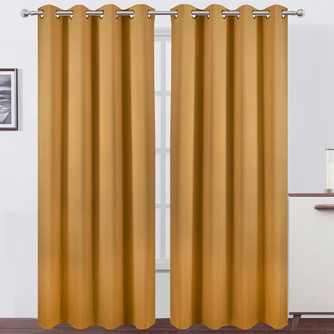 Blackout Curtains 66 x 95 inch/Mustard Yellow Curtains Set of 2 Panels/Thermal Insulated Room Darkening Bedroom Curtains