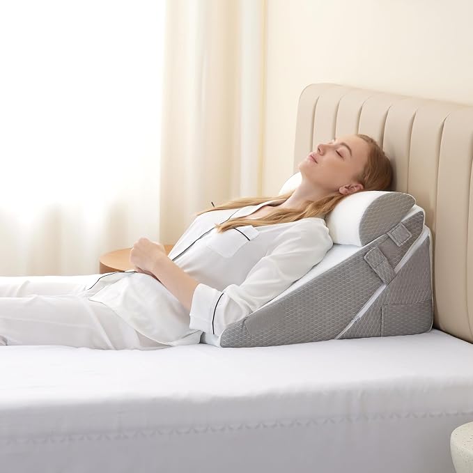Wedge Pillow Set for After Surgery, Orthopedic Bed Wedge White/Grey | Adjustable 9&12 Inch, Bed Wedge Pillow For Headboard, Acid Reflux&Back Pain Relief, Sleeping&Sitting Up, Neck&Lumber Support