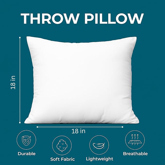 LANE LINEN 8 Pack 18x18 White Throw Pillow Inserts for Decorative Pillow Covers, Couch Pillows for Living Room, Fluffy Pillows for Bed