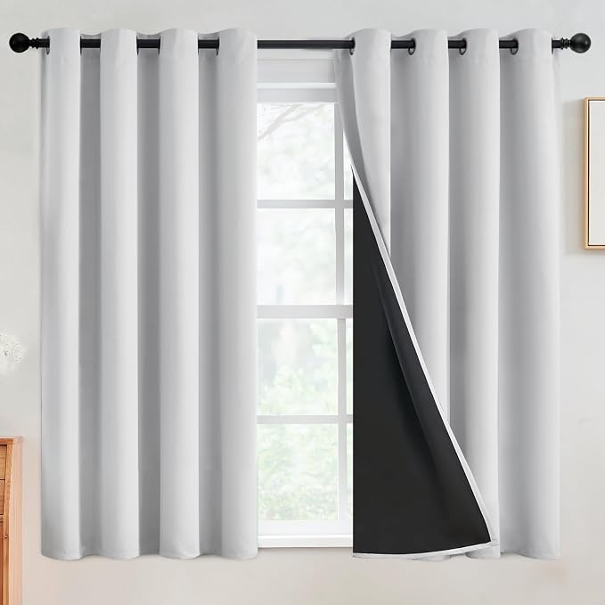 SimpleHome White 100% Blackout Curtains Room Darkening Living Room 45 Inch | Curtains for Bedroom,Thermal Insulated Grommet Window Drapes,Curtains for Living Room with Black Back,52 x 45 Inch,2 Panels