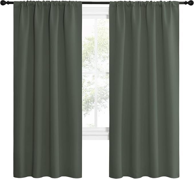 NICETOWN Bedroom Curtains Blackout Draperies - All Season Thermal Insulated Solid Rod Pocket Top Blackout Curtains/Drapes for Kid's Room (Dark Mallard, 1 Pair, 42 x 72 Inch)