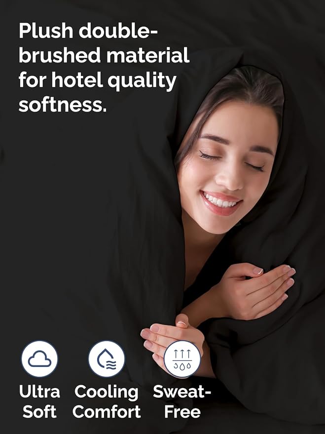 Duvet Cover Oversized King Size - 3 Piece with Zipper Closure - Black | Soft, Breathable, Oversized King Duvet Cover 120" x 98" with 2 Pillow Shams, Zipper Closures & Ties, Women, Men, Kids & Teens
