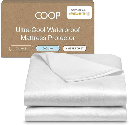 Coop Home Goods Ultra-Cool Waterproof Mattress Protector, Cal King, Cooling Mattress Protector, Machine Washable Cooling Bed Cover, Whisper Quiet Waterproof Bed Cover, Cal King (72x84)