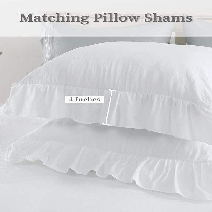 CAROMIO Ruffle Duvet Cover King Size, 3PCS Soft Washed Microfiber Vintage French Country Duvet Cover Set with Button Closure, White, 104x90 in