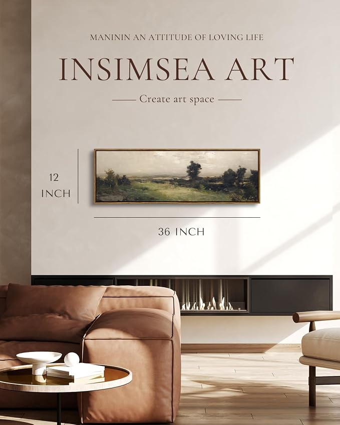 InSimSea Extra Large Framed Wall Art, Wilderness Landscape Prints, 12x36In | Vintage Living Room Country Farmhouse Decor, Retro Scenery Canvas Paintings Long Picture for Bedroom Above of Bed