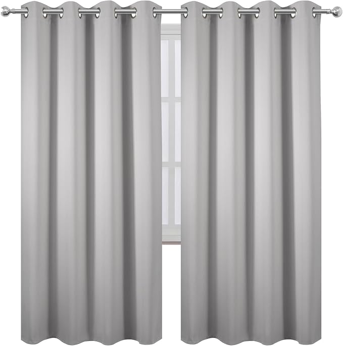 Blackout Curtains 66 x 72 Inch Long Light Grey Curtains Set of 2 Panels Room Darkening Curtains for Bedroom and Living Room