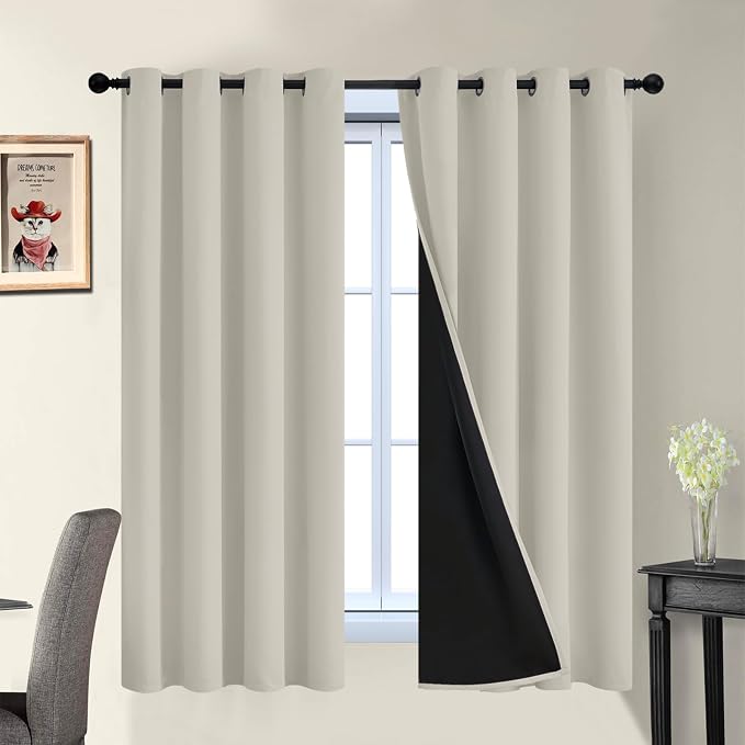 Yakamok Stone Blackout Curtains 63 Inches Long for Bedroom 52" Wide 2 Panel | Blackout Curtain Panels for Bedroom, 2 Thick Layers Grommet Top Thermal Insulated Drapes with Black Liner for Living Room