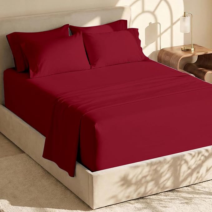 Hearth & Harbor Extra Deep Pocket Sheets - Fits Mattress 18-24 Inches Deep - Extra Deep Pocket Full Size Sets - 6 Piece Full Size - Full - Burgundy