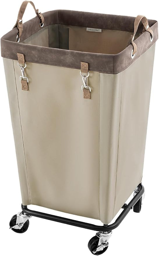 StorageWorks 160L Laundry Basket with Wheels, Rolling Hampers for Clothing | Light Kahki Laundry Basket with Wheels, Metal Frame & Handles, Rolling Hamper for Bedroom, Bathroom, Dorm, Hotel