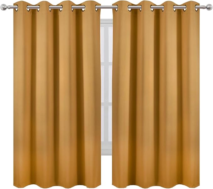 Mustard Yellow Blackout Curtains 52 x 63 Inch Length/Set of 2 Curtain Panels/Thermal Insulated Room Darkening Curtains for Bedroom and Living Room