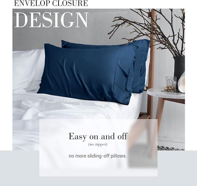 WishSmile Cooling Pillowcases Standard Pillow Cases Set of 2,Hair and Skin Friendly,Navy Blue,20x26 inches