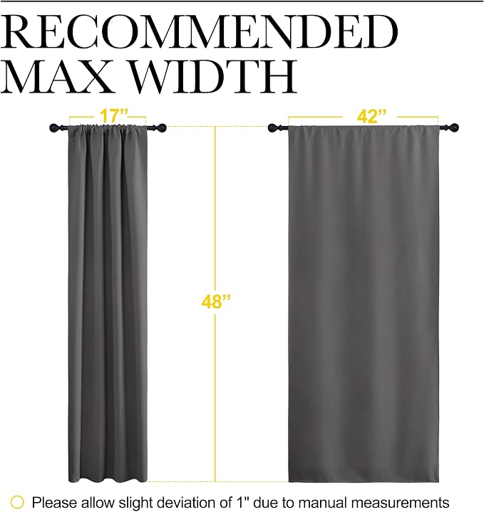 NICETOWN Grey Blackout Curtains for Bedroom 42" Wide x 48" Long 2 Panels | Home Decoration Thermal Insulated Rod Pocket Blinds Drapes for Small Windows, Light Blocking Room Darkening Home Decor