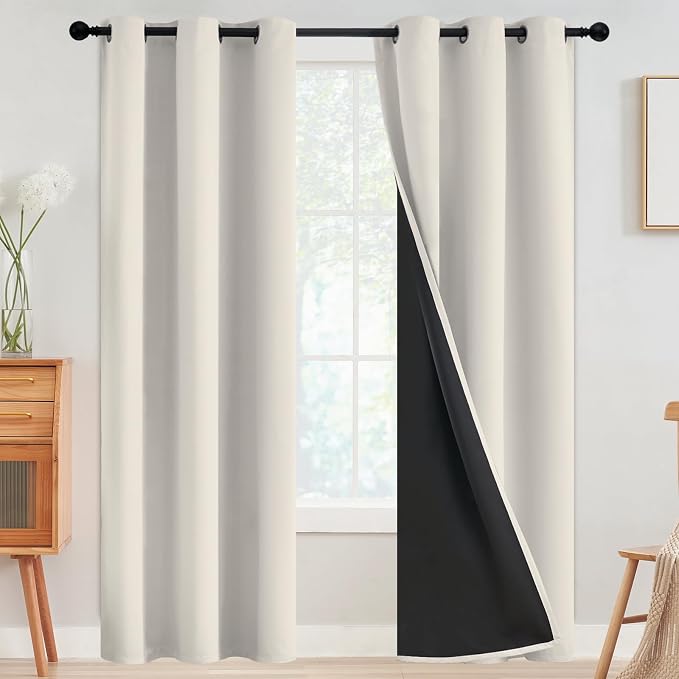 SimpleHome Cream 100% Blackout Curtains Room Darkening Living Room 72 Inch | Curtains for Bedroom,Thermal Insulated Grommet Window Drapes,Curtains for Living Room with Black Back,42 x 72 Inch,2 Panels