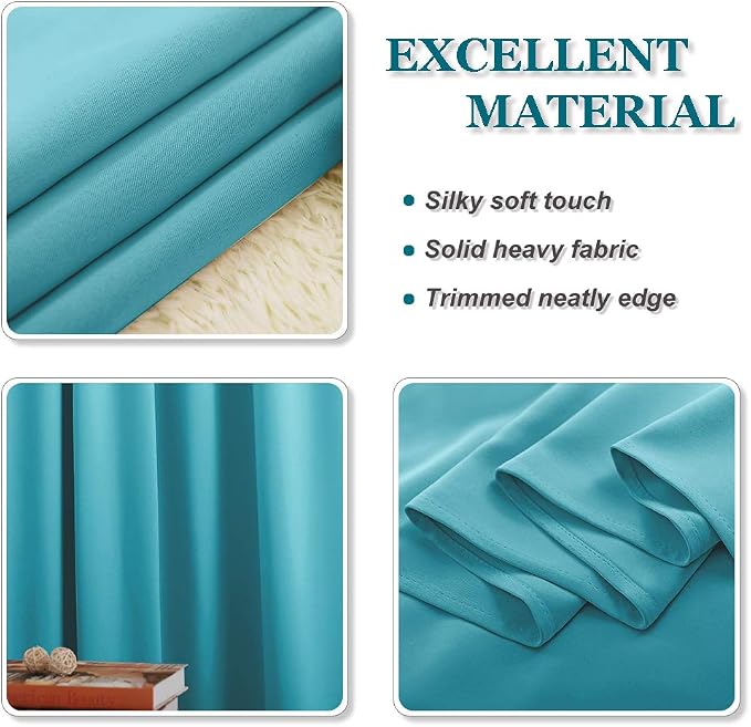 PONY DANCE Blackout Curtains Set - Window Treatments Rod Pocket Draperies Light Block Curtain Panels for Kids' Room Kitchen & Bathroom, W 42 by L 45 inches, Blue Mist, 2 Pieces