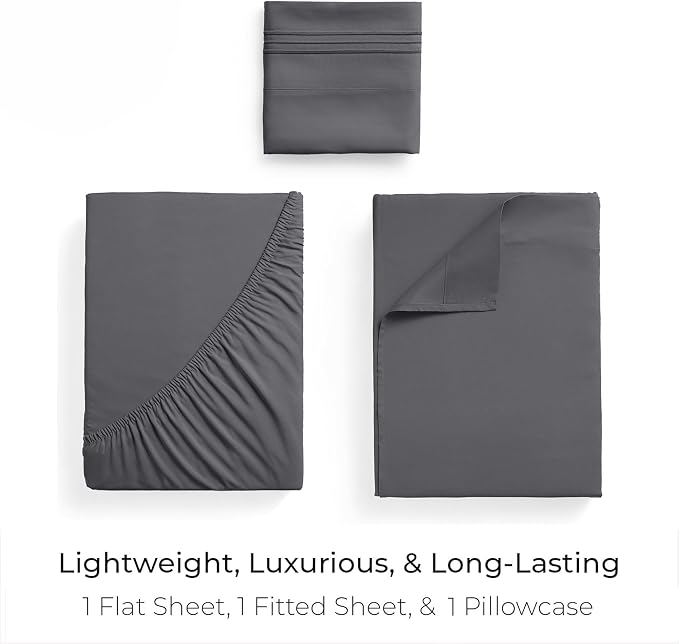 Mellanni Iconic 3-Piece, Ultra Soft Sheet Set (Twin XL, Gray) | 10M+ Sleepers. Lab-tested: Sleeps Cool, Stays Bright, Strong, Smooth. Good Housekeeping Best Bedding, 7 yrs running.