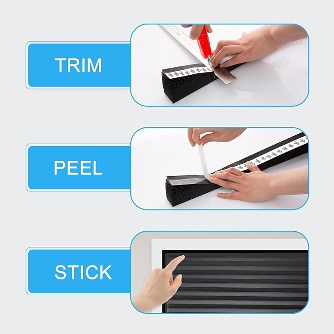 MYshade 12 Pack Temporary Blackout Paper Shades for Windows,Paper Pleated Blinds with Adhesive,No Tools No Drilling Free Cut Size Temporary Room Darkening Shades(Black, 48" W x 72" H)
