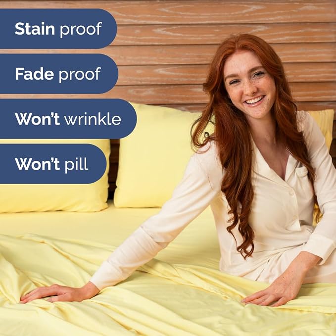 Flex Top Split Head King 4 Piece Sheet Set - Ultra-Soft & Cooling - Yellow | Cooling Bed Sheets Set, Hotel Luxury Bedding for Women & Men with Deep Pockets, Wrinkle Free & Fade Resistant, Oeko-Tex