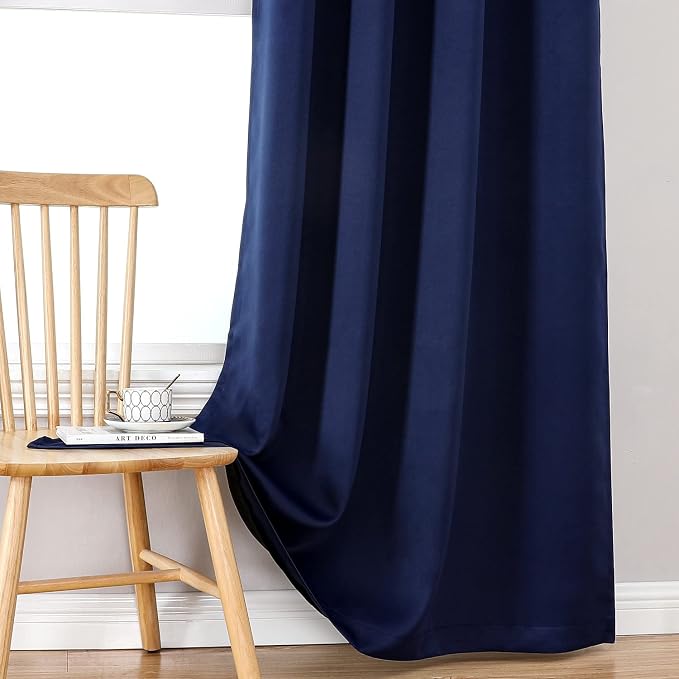ChrisDowa 100% Blackout Curtains for Bedroom 102 Inches Long 2 Panels Set | 2 Thick Layers, Thermal Insulated, Light Blocking, Grommet, Long Window Drapes, for Living Room, Navy Blue, 52 x 102 Inch