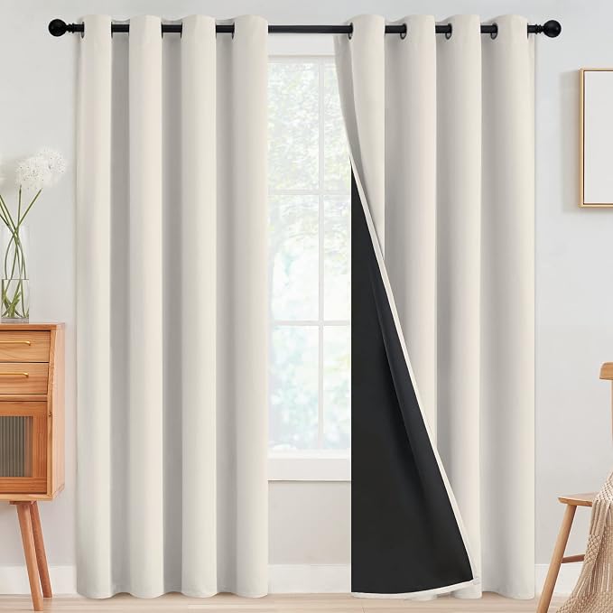 SimpleHome Cream 100% Blackout Curtains Room Darkening Living Room 90 Inch | Curtains for Bedroom,Thermal Insulated Grommet Window Drapes,Curtains for Living Room with Black Back,52 x 90 Inch,2 Panels