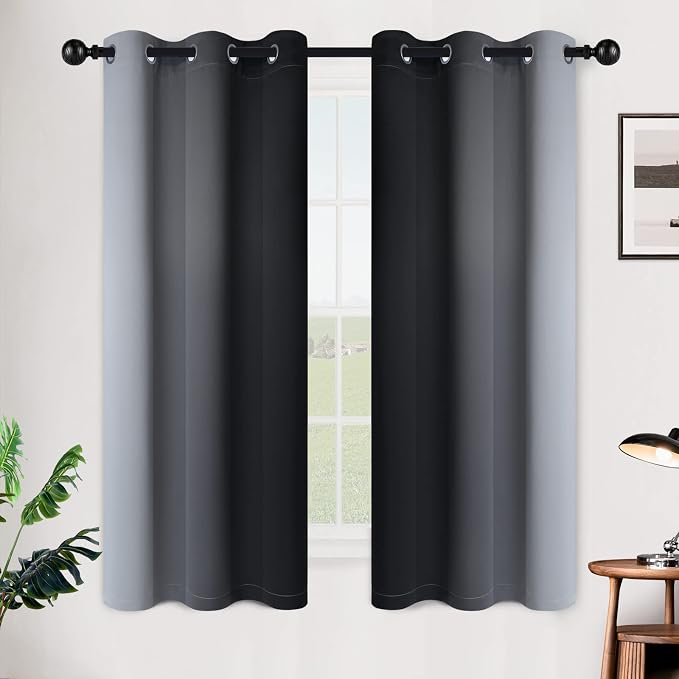 SimpleHome Ombre Black to Grey White Curtains for Living Room 42Wx63L | Room Darkening Curtains for Bedroom,Gradient Light Blocking Curtain,Thermal Insulated Grommet Window Drapes,2 Panels,63 Inch
