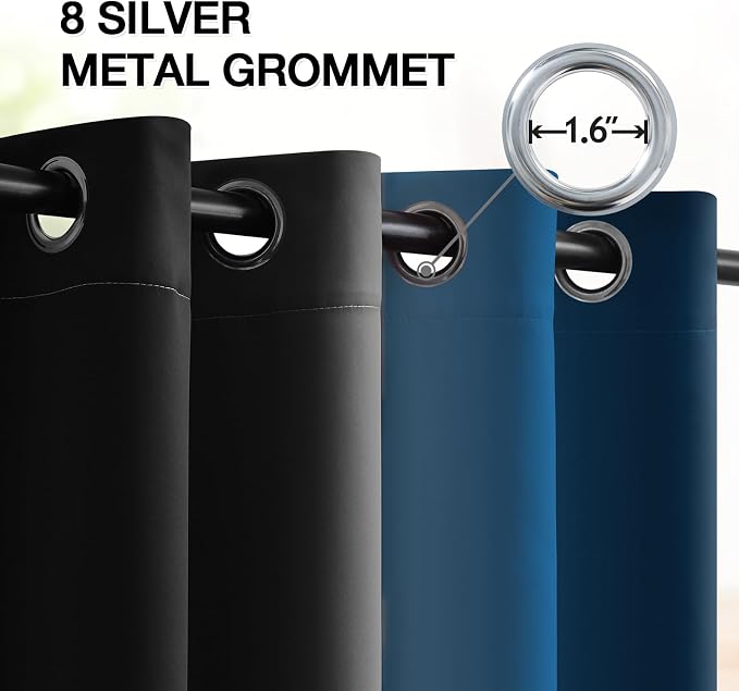 SimpleHome Ombre Blue and Black Room Darkening Curtains 84 inches Length | Bedroom Curtains,Grommet Gradient Light Blocking Window Curtains for Living Room,Thermal Insulated Drapes 2 Panels,52wx84L
