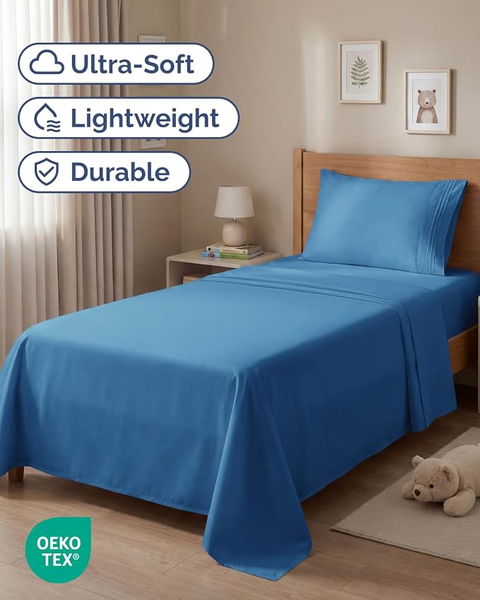 Twin Size 3 Piece Sheet Set - Breathable & Cooling Sheets - Denim Blue | Hotel Luxury Bed Sheets for Women & Men, Deep Pockets, Easy-Fit, Extra Soft and Wrinkle Free Sheets, Oeko-Tex Bed Sheet Set
