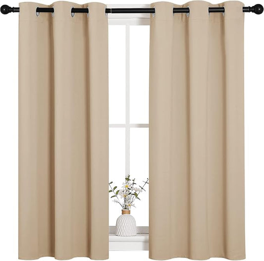 NICETOWN Biscotti Beige Blackout Curtains for Cafe 34" w x 45" L 2 Panels | Thermal Insulated Grommet Draperies Drapes for Window Treatments, Light Blocking Noise Reducing Room Darkening Home Decor