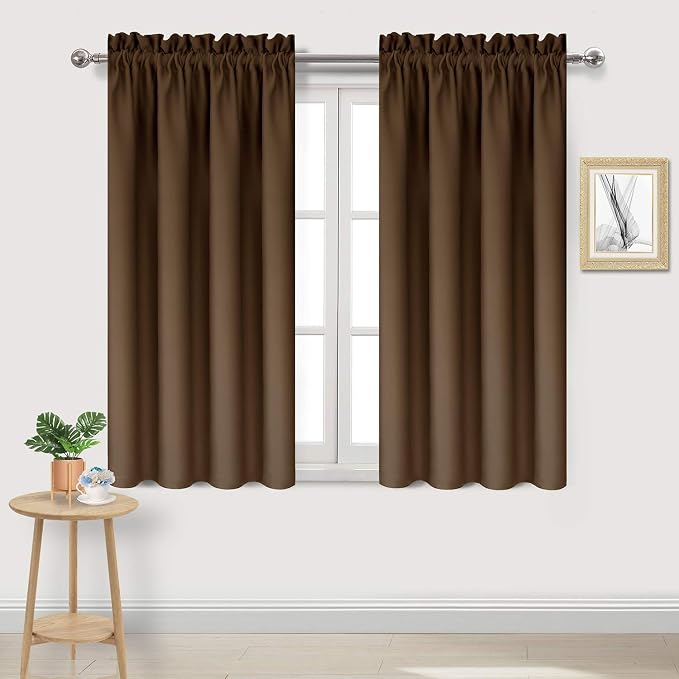 DWCN Blackout Curtains for Bedroom Living Room 42 x 45 Inch Long Brown | Room Darkening, Thermal Insulated, Light Blocking, Rod Pocket Drapes, Noise Reducing Window Treatments
