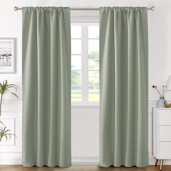H.VERSAILTEX Blackout Curtains Thermal Insulated Window Treatment Panels Room Darkening Blackout Drapes for Living Room Back Tab/Rod Pocket Bedroom Draperies (2 Panels, Light Sage, 42 x 84 Inch)