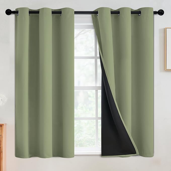 SimpleHome Sage 100% Blackout Curtains Room Darkening Living Room 54 Inch | Curtains for Bedroom,Thermal Insulated Grommet Window Drapes,Curtains for Living Room with Black Back,42 x 54 Inch,2 Panels