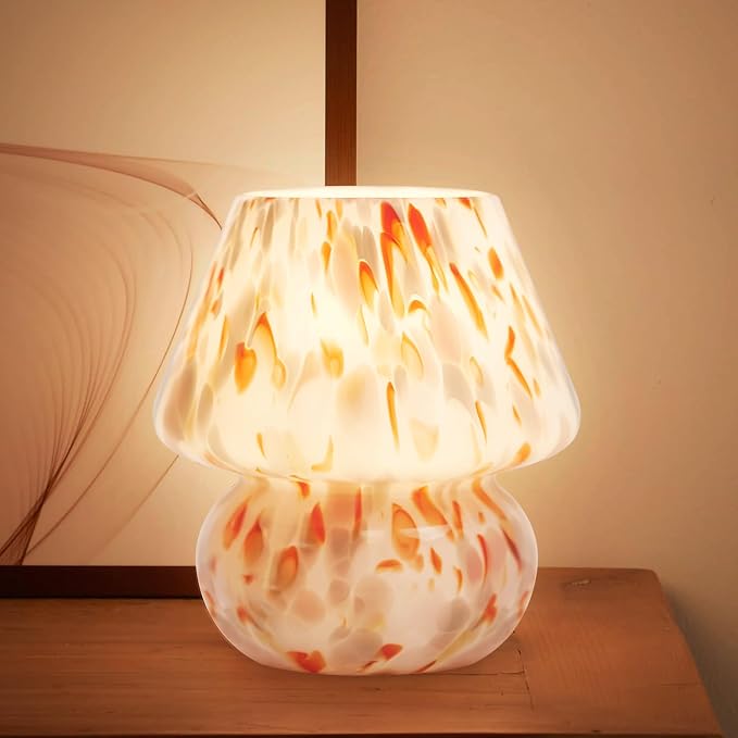 Mushroom Lamp Small Lamp Table Lamp for Bedroom, Desk Bedside Lamps for Living Room,Mushroom Decor Cute Mini Modern Mid Century Lamps for Night Stands,Aesthetic Home Deco (Flame Amber)