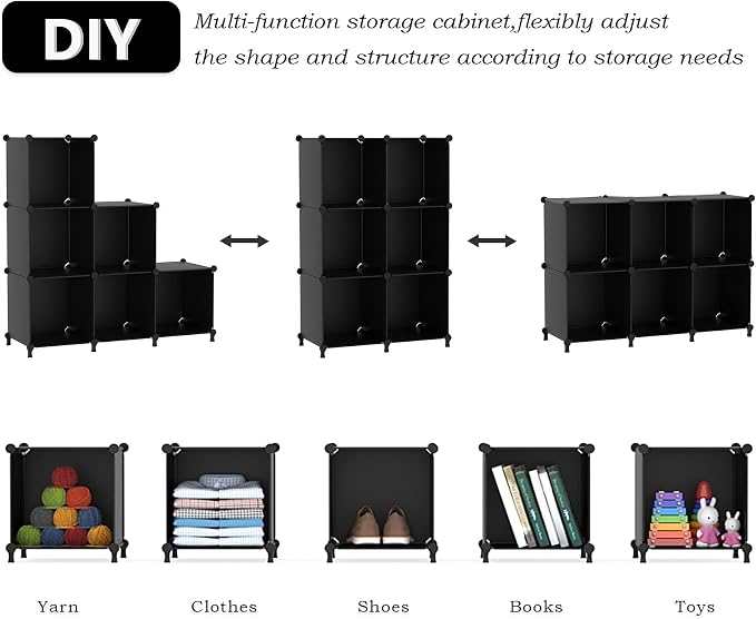 AWTATOS Closet Organizers and Storage, 6 Cube Storage Organizer, Black | Portable Closet Storage Shelves, DIY Stackable Storage Cube Book Shelf, Plastic Clothes Organizer Shelving for Bedroom, Home