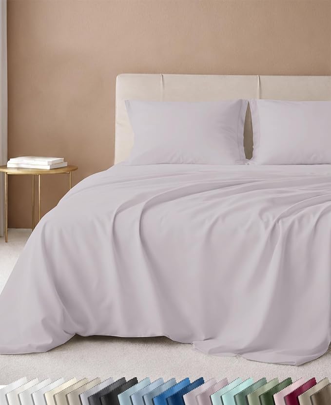 California Design Den 600 Thread Count Full Size Sheets Cotton Set | 100% Cotton Sateen Backed by Good Housekeeping Seal, Soft & Smooth, 16" Deep Pocket, Durable, Easy Care - Pale Lavender