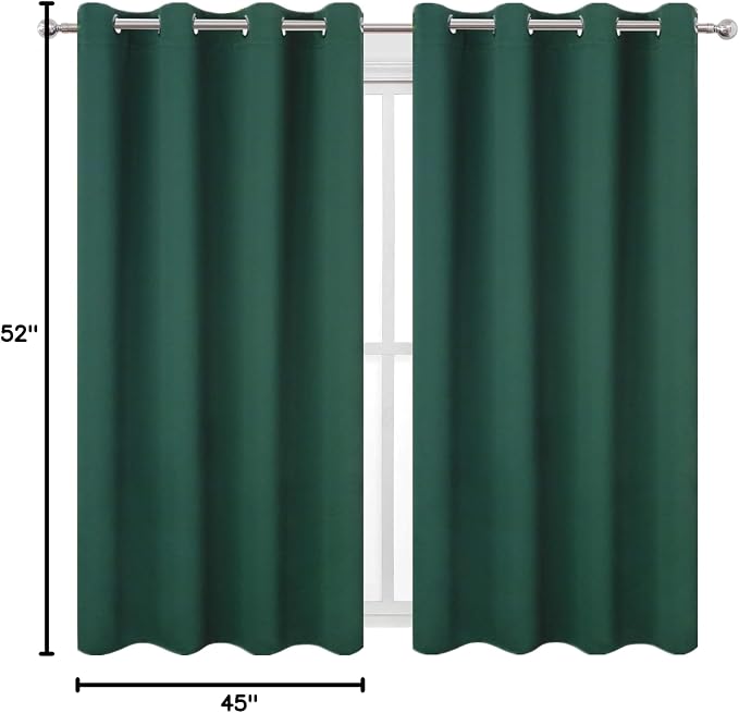 Blackout Curtains 52 x 45 inch/Green Curtains Set of 2 Panels/Thermal Insulated Room Darkening Bedroom Curtains