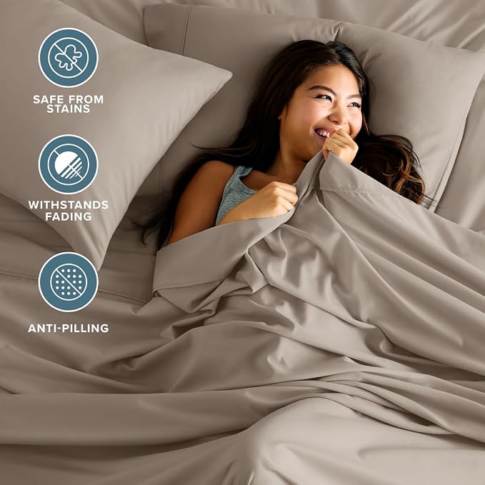Bare Home Twin XL Sheet Set - 1800 Ultra-Soft (Twin XL, Khaki) | Deep Pockets 6 to 15 Inches, Breathable, Hypoallergenic, Hotel Luxury, Easy Fit, Soft, All-Season