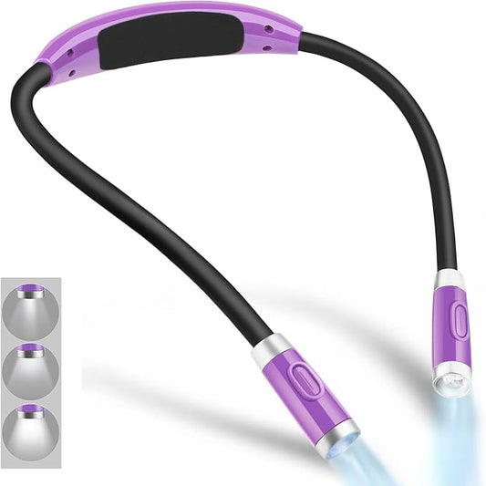 Vekkia Rechargeable LED Neck Book Light for Reading in Bed | 3 Brightness Levels/Flexible Soft Silicone Arms Comfortable Wear/Long Lasting,Great for Readers, Craft & Knitting