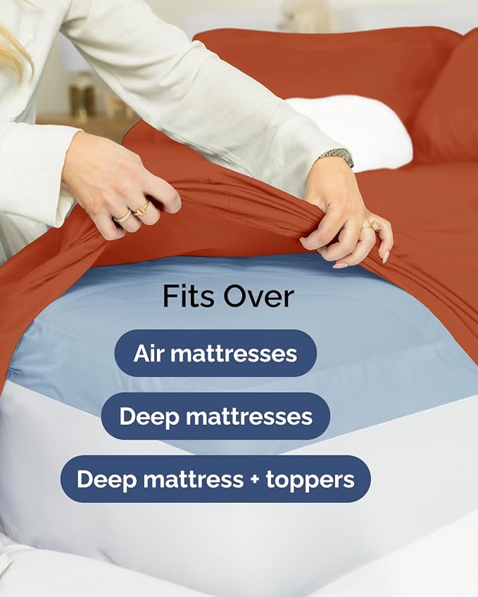 Extra Deep Flex Top Split Head King Sheet Set - 6 Piece Breathable and Cooling Sheets - Hotel Luxury Bedding for Women, Men, Kids & Teens - Easy Secure Fit - Extra Deep Pockets - Terracotta