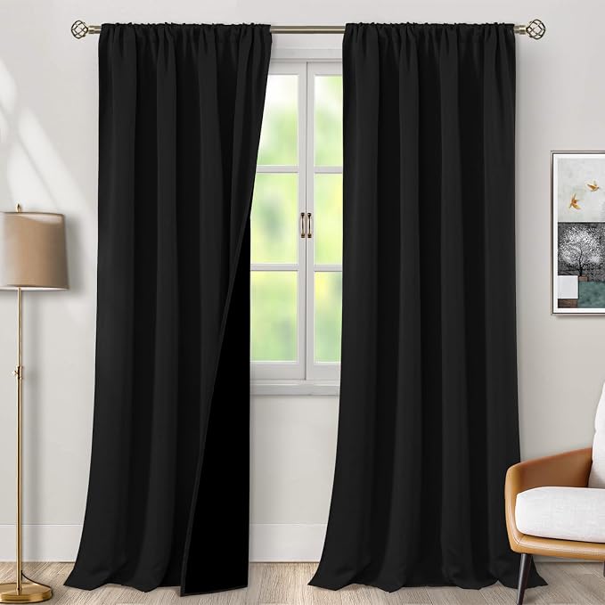 BGment Black Blackout Curtains for Living Room 95 Inch Length 2 Panels | Thermal Insulated, Room Darkening Curtains, Rod Pocket Soundproof, Bedroom Window Curtains, 52 x 95 Inch