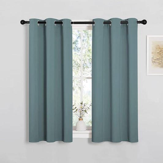 NICETOWN Modern Blackout Curtains, 2 Panels, W34 x L45-inch, Greyish Blue | Noise Reducing, Thermal Insulated and Privacy Room Darkening Drape Panels for Boy's Guest Room Door Small Short Window