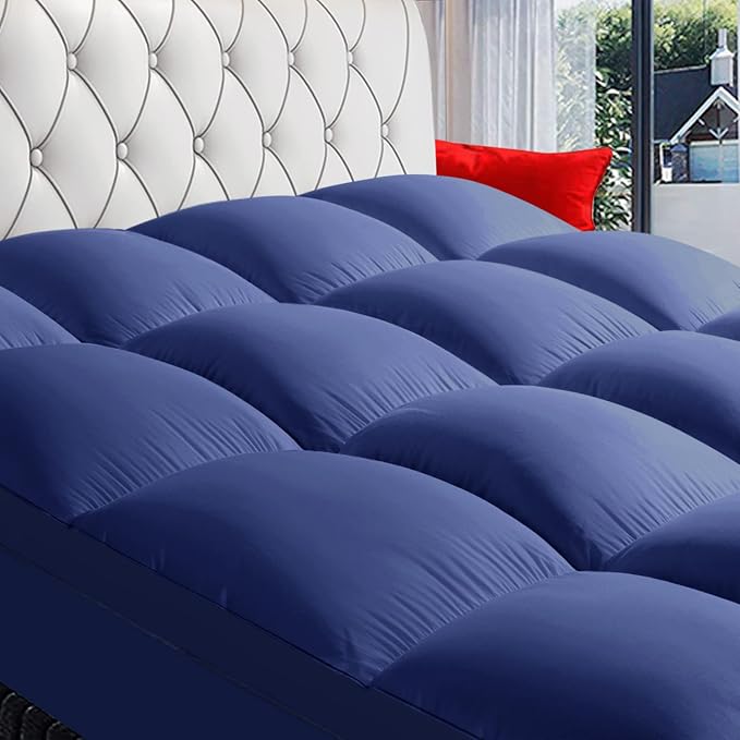King Mattress Topper, Extra Thick Pillowtop, Cooling Plush Mattress Pad Cover Bed Topper Protector with 8-21 Inch Deep Pocket (Navy Blue, King) | Cooling Mattress Cover, Overfilled Top Bed Topper Protector for Back Pain, Soft Breathable for Hot Sleeper...