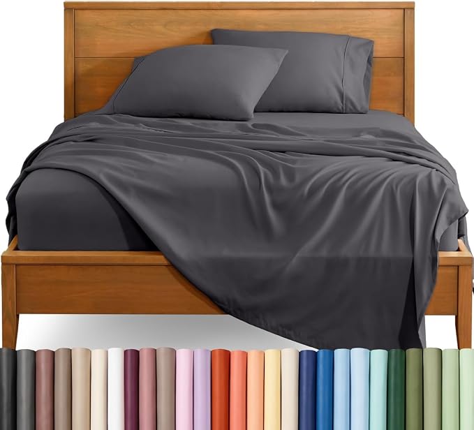 Bare Home Full XL Sheet Set - 1800 Ultra-Soft (Full XL, Forged Iron Grey) | Deep Pockets 6 to 15 Inches, Breathable, Hypoallergenic, Hotel Luxury, Easy Fit, Soft, All-Season